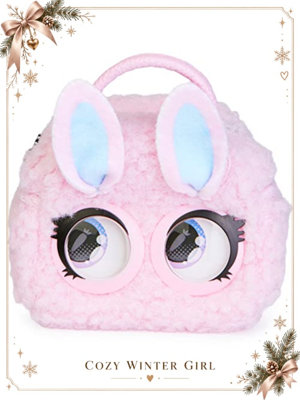 Micro Mini Kids Purse Fuzzy Bunny Eye Roll Crossbody Wristlet